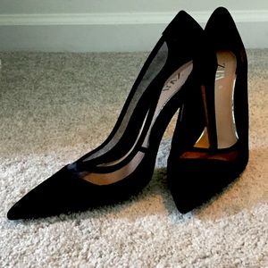 Maya Black Suede Stiletto Court Shoe With Mesh Detail